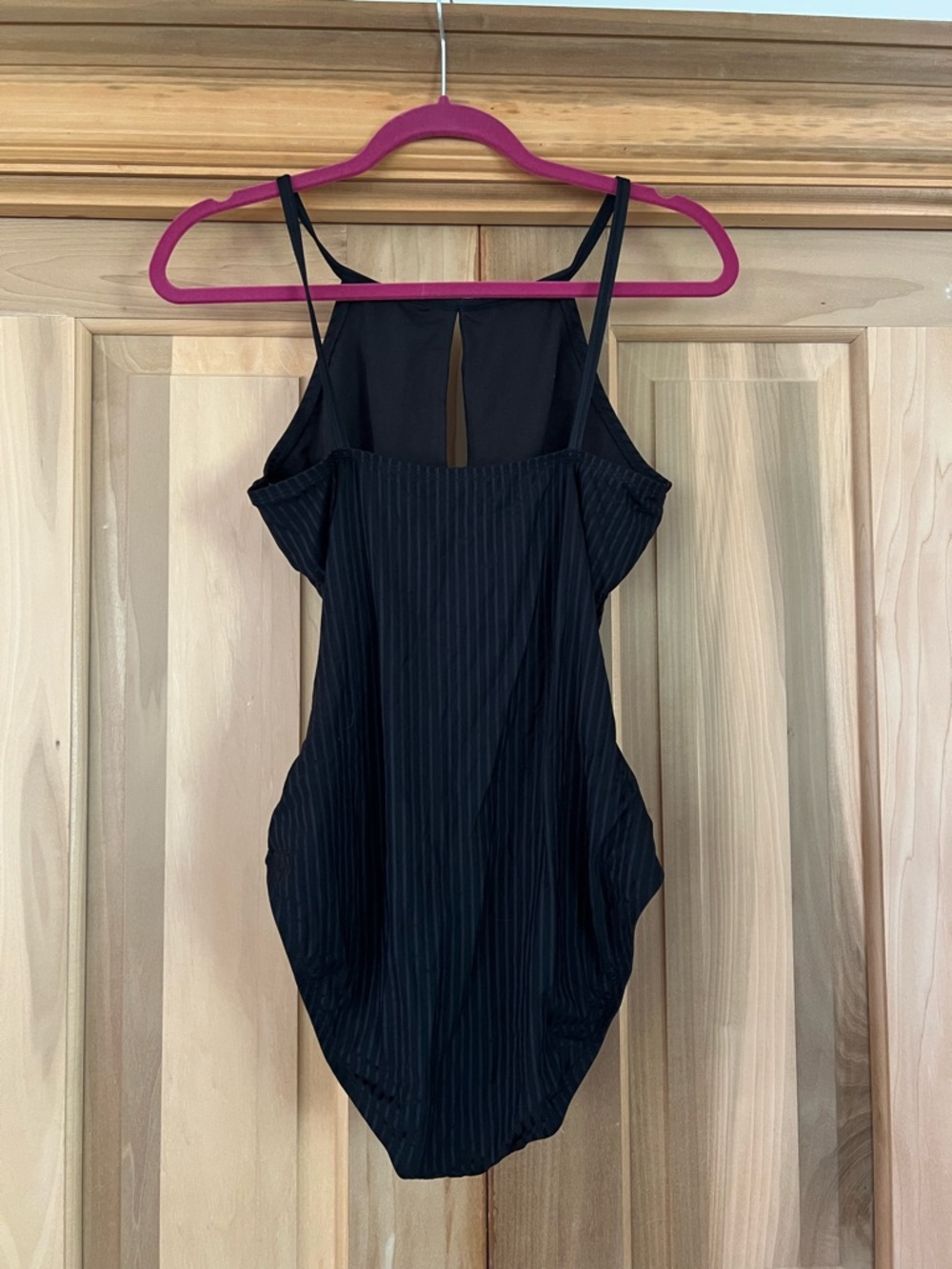 Black Pinstripe One-Piece Swimsuit